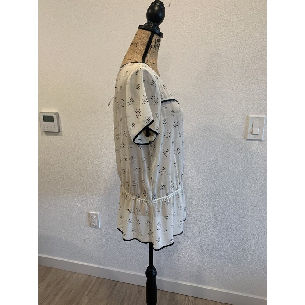 (F-181)Pleione Ivory Black Speckled Peplum Blouse Top Women’s Sz XL Short Sleeve - Picture 5 of 9